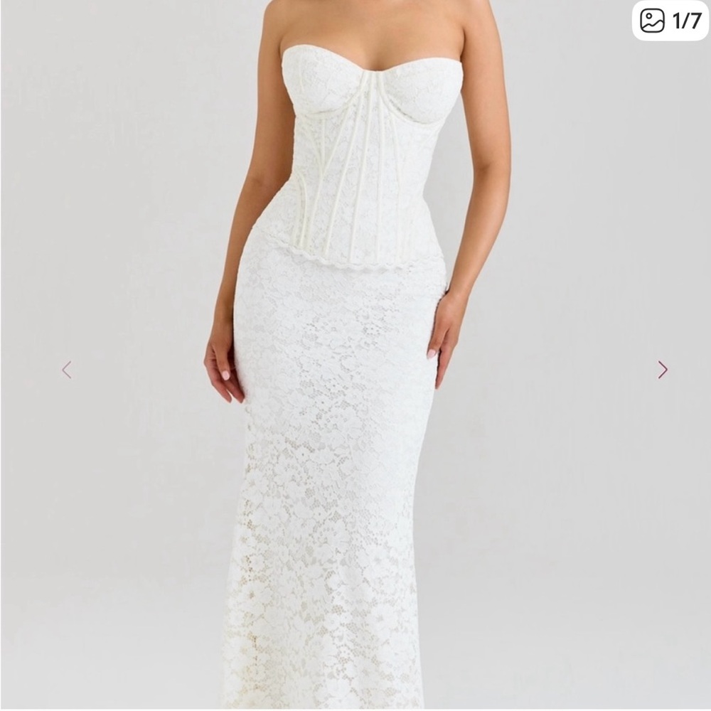 House of CB Solaine Ivory Lace Corset Maxi Dress